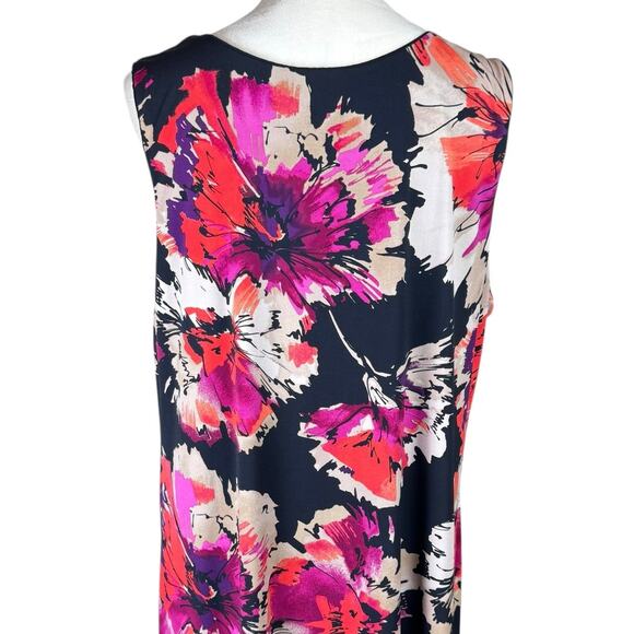 Travelsmith Vibrant Pink & Orange Floral Print Sleeveless Layered Midi Dress - Picture 8 of 9